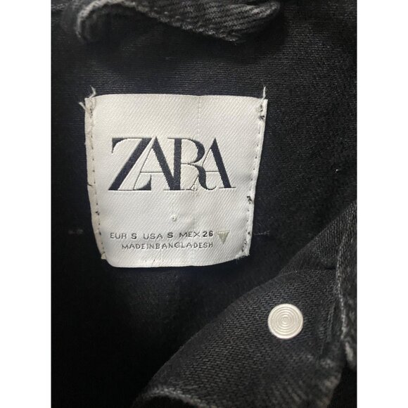 Zara Denim Jumpsuit Womens Small Black Button Front Cutout Long Sleeve Wide Leg - Picture 3 of 4